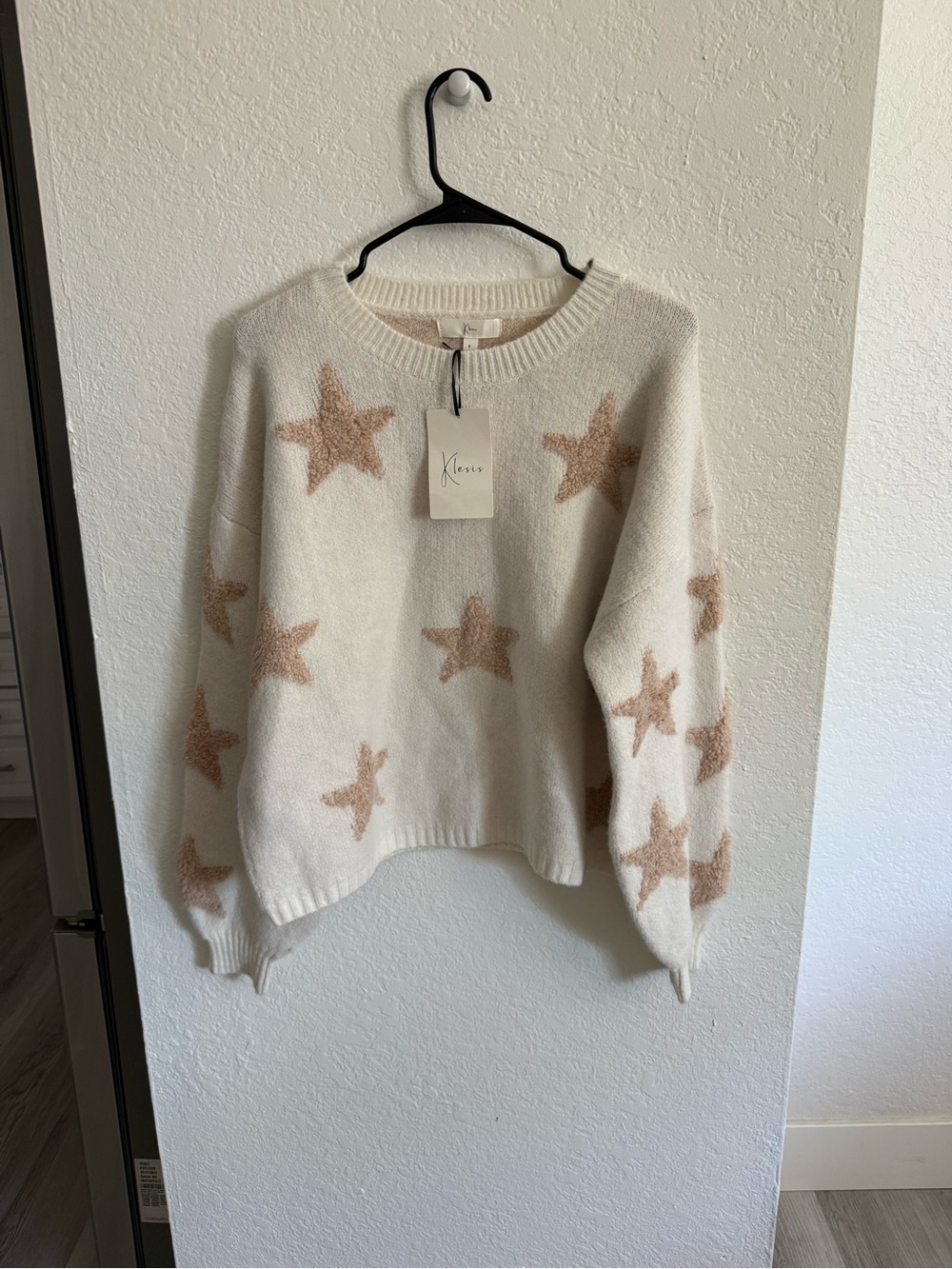 Vici Cream Crewneck Sweater with Tan Star Print